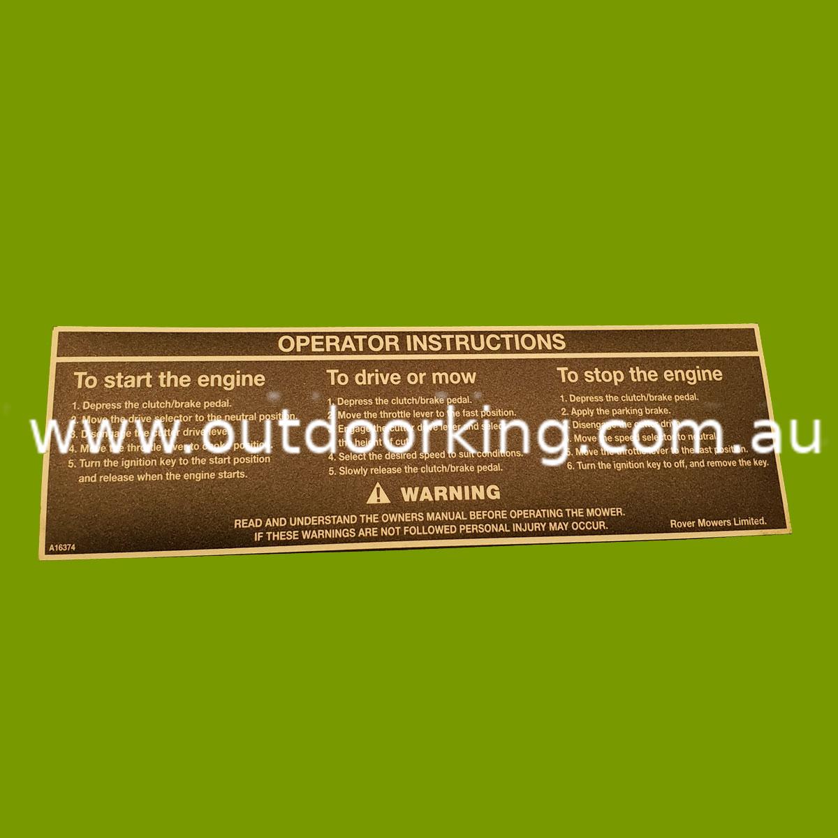 (image for) Rover Genuine Decal - Floor Panel A16374