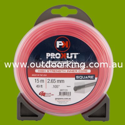 (image for) PROKUT TRIMMER LINE SQUARE PINK .105 2.65MM 49' 15M TEARDROP BRT725